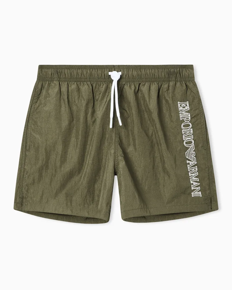 Emporio Armani Costume shorts ricamo logo impunturato Verde