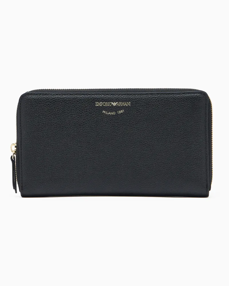 Emporio Armani Portafoglio zip around in pelle martellata con logo Nero