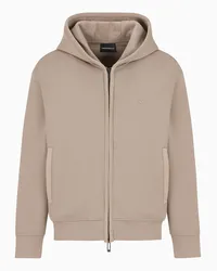 Emporio Armani OFFICIAL STORE Felpa Con Zip E Cappuccio In Double Jersey Con Dettagli Velour Beige