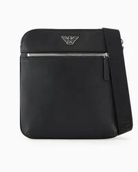 Emporio Armani OFFICIAL STORE Tracolla Piatta In Pelle Rigenerata Saffiano Placchetta Aquila Asv Nero