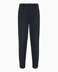 Emporio Armani OFFICIAL STORE Pantaloni Con Pinces In Misto Lana Vergine Travel Essential Blu