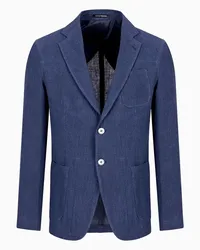 Emporio Armani OFFICIAL STORE Giacca Monopetto In Lino Delavé Mano Crepe Blu