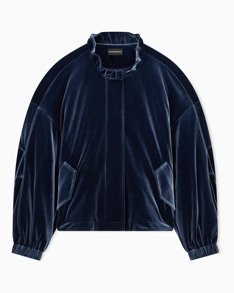 Emporio Armani Giubbino in ciniglia con collo alto arricciato Blu