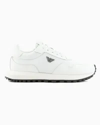 Emporio Armani OFFICIAL STORE Sneakers In Nylon Riciclato Con Dettagli In Saffiano Rigenerato Asv Bianco