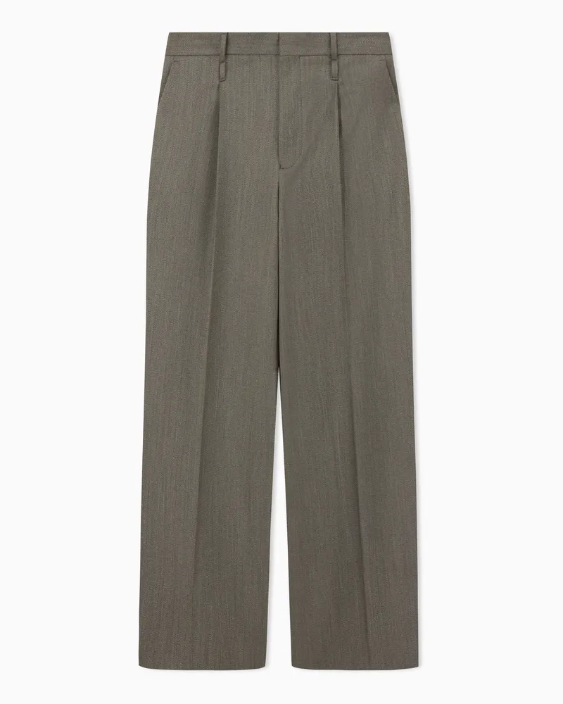 Emporio Armani Pantaloni a gamba dritta in misto lana con pieghe frontali Beige