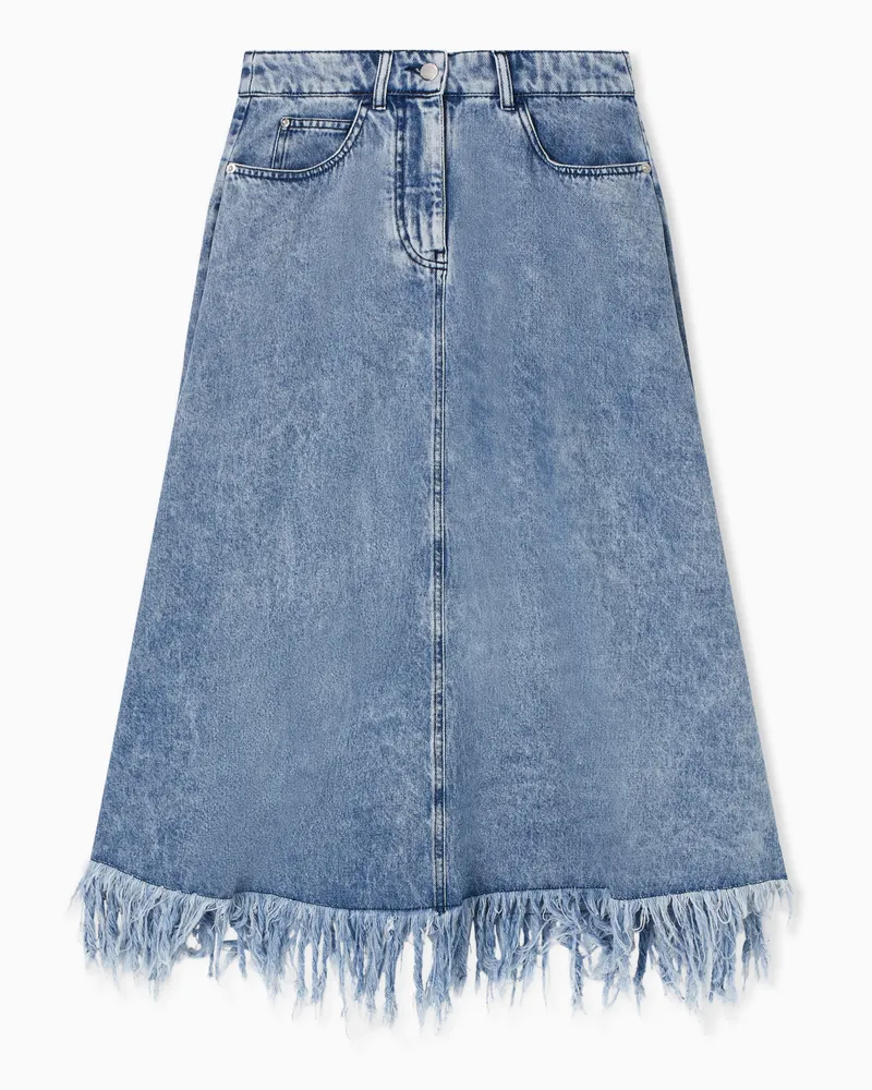 Emporio Armani Gonna midi in denim vintage look con frange Blu