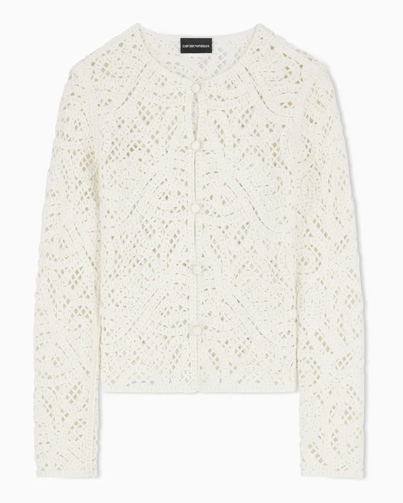 Emporio Armani Giacca in tessuto ricamo cornely effetto macramé Bianco