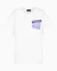 Emporio Armani OFFICIAL STORE T-shirt In Jersey Organico Con Stampa Logo E Paillettes Asv Bianco