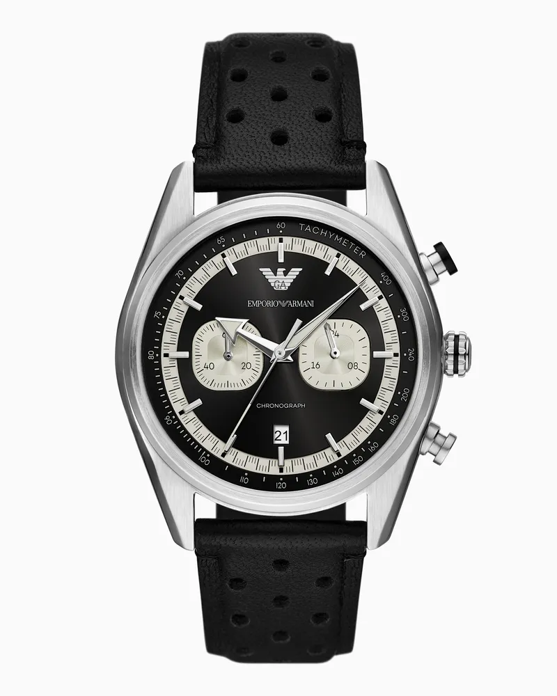 Emporio Armani Orologio cronografo in pelle nera Multicolore