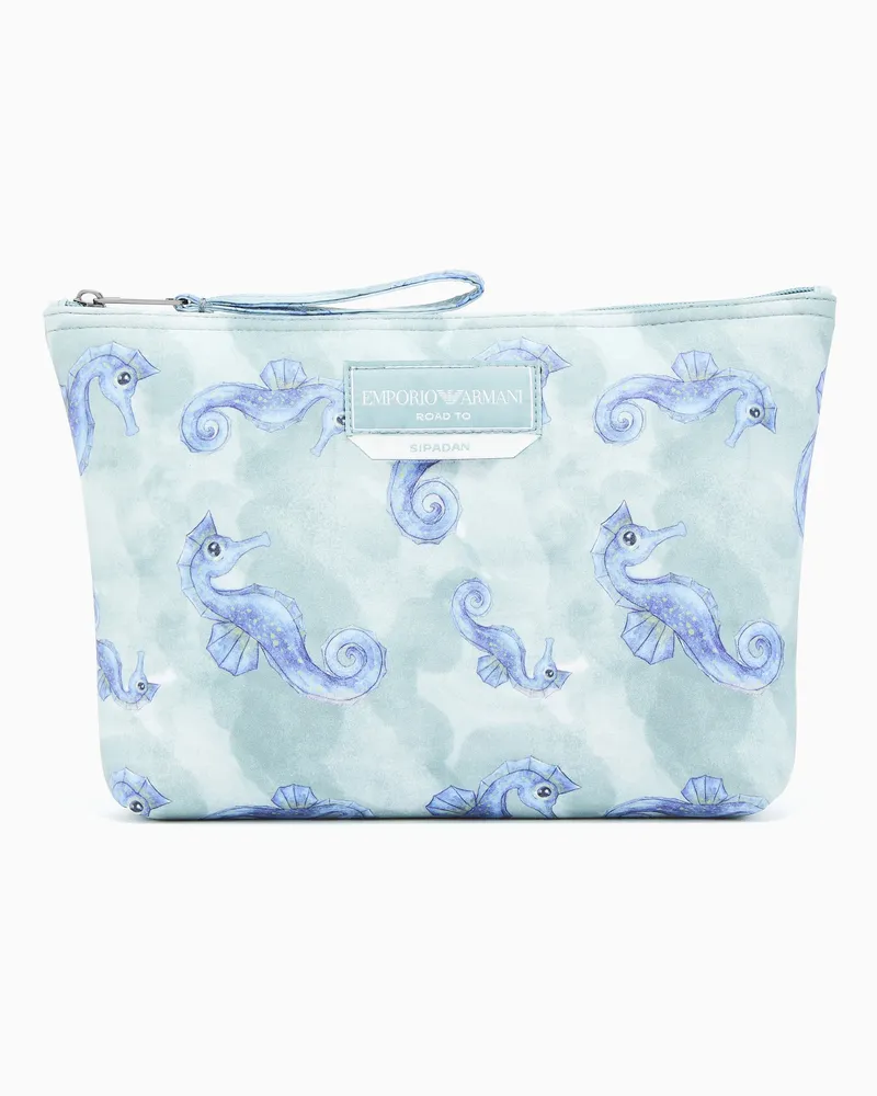 Emporio Armani Pouch beachwear stampa Sea animals Azzurro