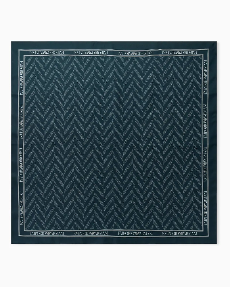 Emporio Armani Foulard in twill di seta con motivo spigato e logo Verde