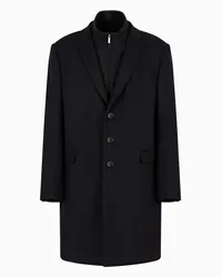 Emporio Armani OFFICIAL STORE Cappotto Monopetto In Panno Unito Di Lana Vergine Con Pettorina Nero