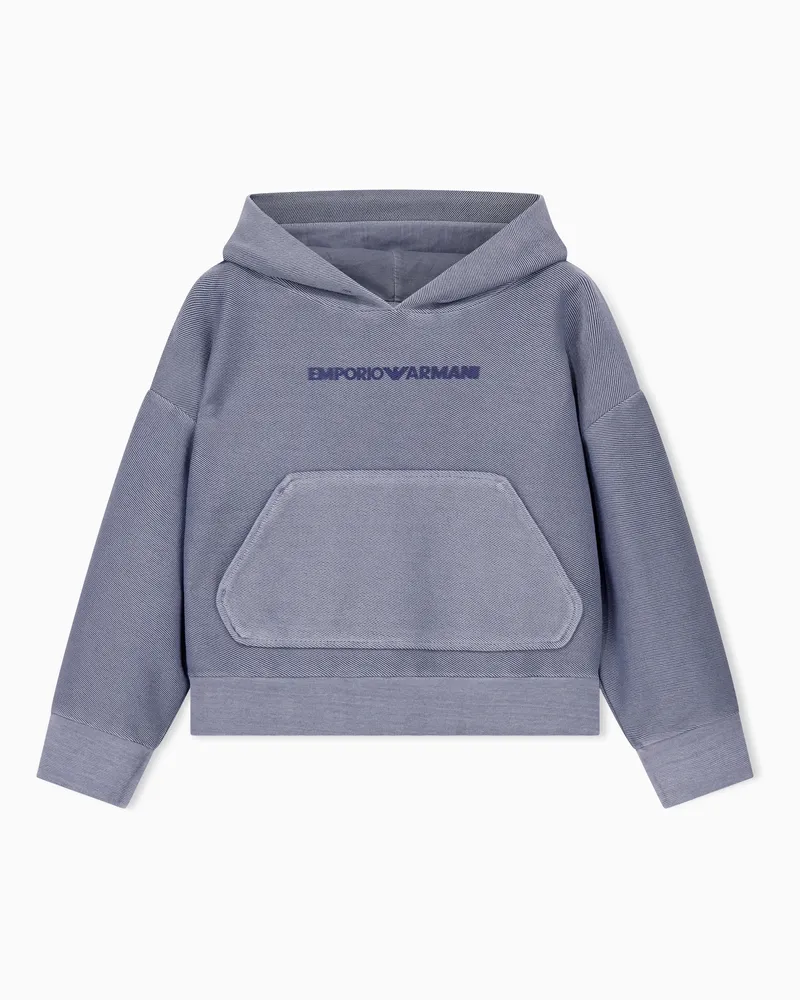 Emporio Armani Felpa con cappuccio in jersey diagonale di cotone con logo Azzurro
