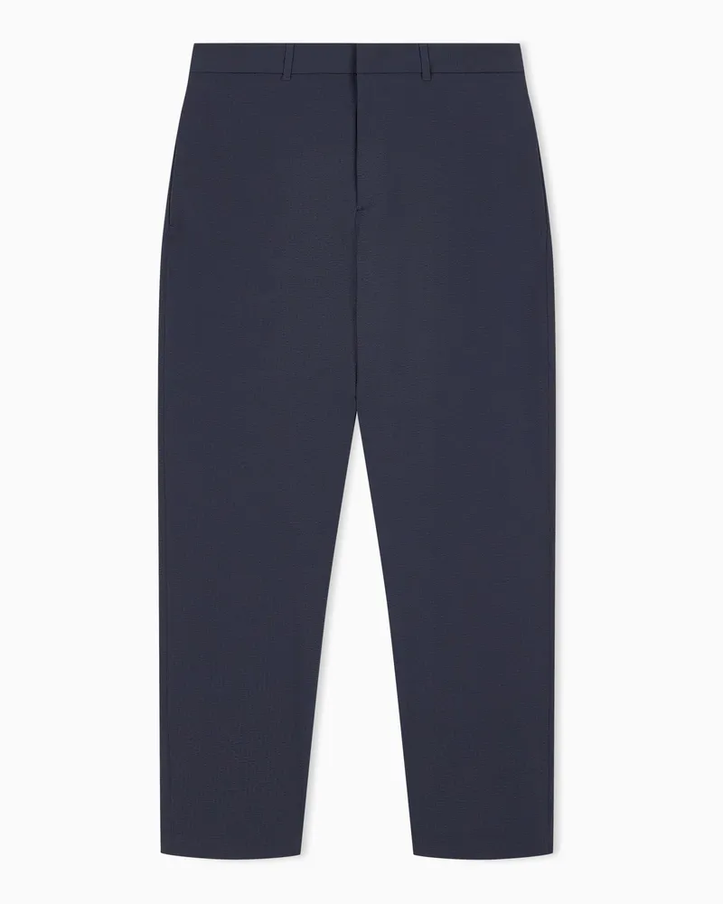 Emporio Armani Pantaloni regular fit in seersucker tecnico elasticizzato Blu
