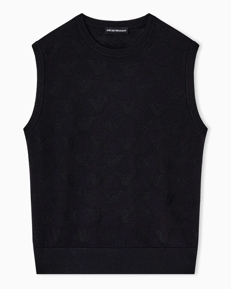 Emporio Armani Gilet in maglia con aquile jacquard all over ASV Blu