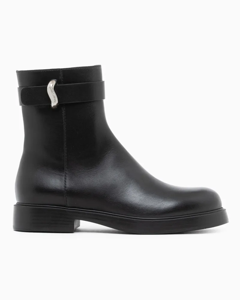 Emporio Armani Stivaletti in pelle liscia con cinturino e fibbia Nero
