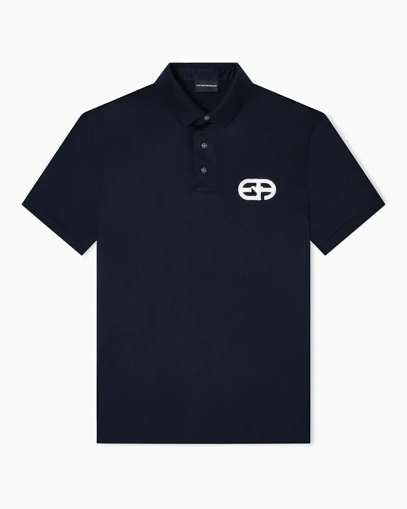 Emporio Armani Polo in jersey misto lyocell con ricamo logo EA a rilievo Blu