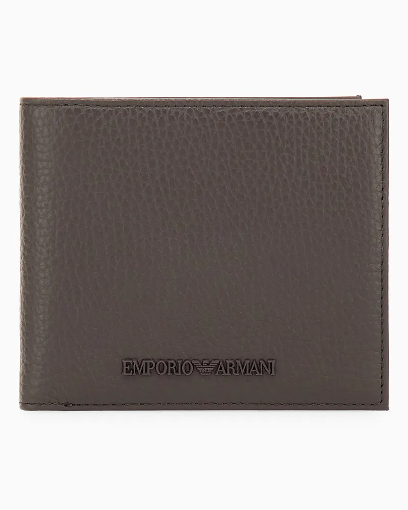 Emporio Armani Portafoglio bi-fold in pelle martellata con portamonete Marrone
