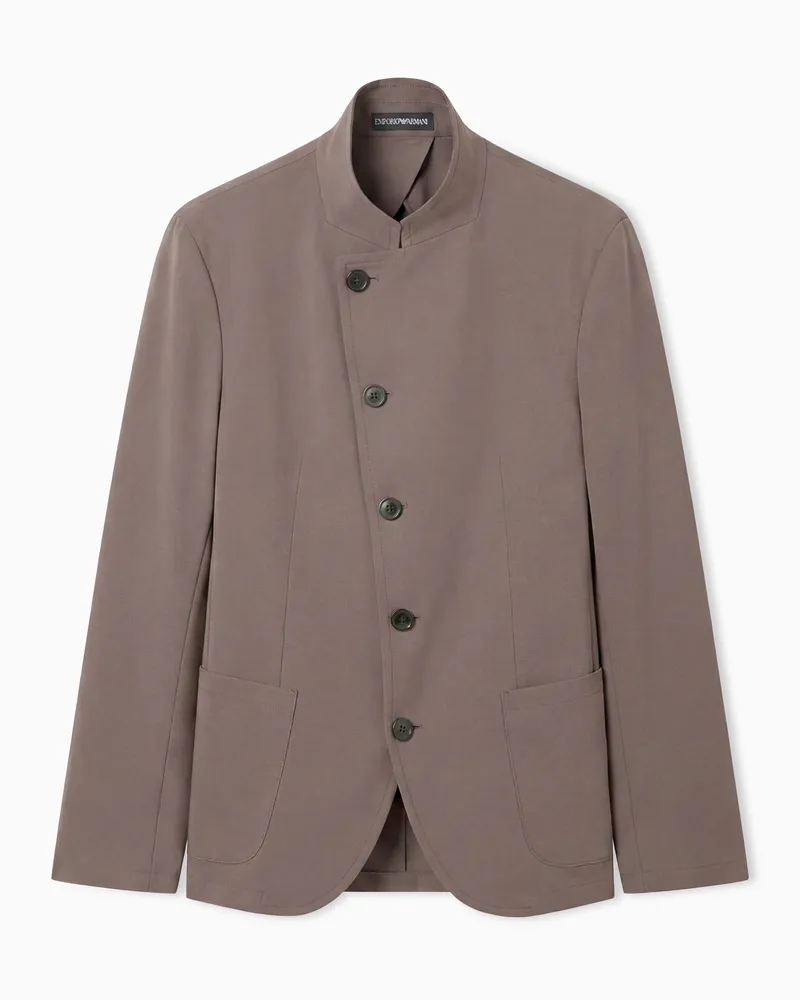 Emporio Armani Giacca collo guru con allacciatura decentrata in tela mano pesca Icon Beige
