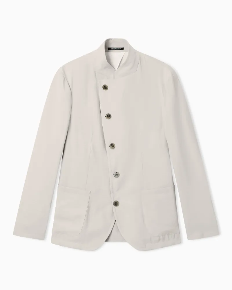 Emporio Armani Giacca collo guru con allacciatura decentrata in tela mano pesca Icon Beige