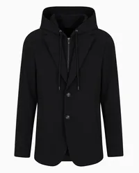 Emporio Armani OFFICIAL STORE Blazer Con Pettorina E Cappuccio In Tessuto Canneté Nero