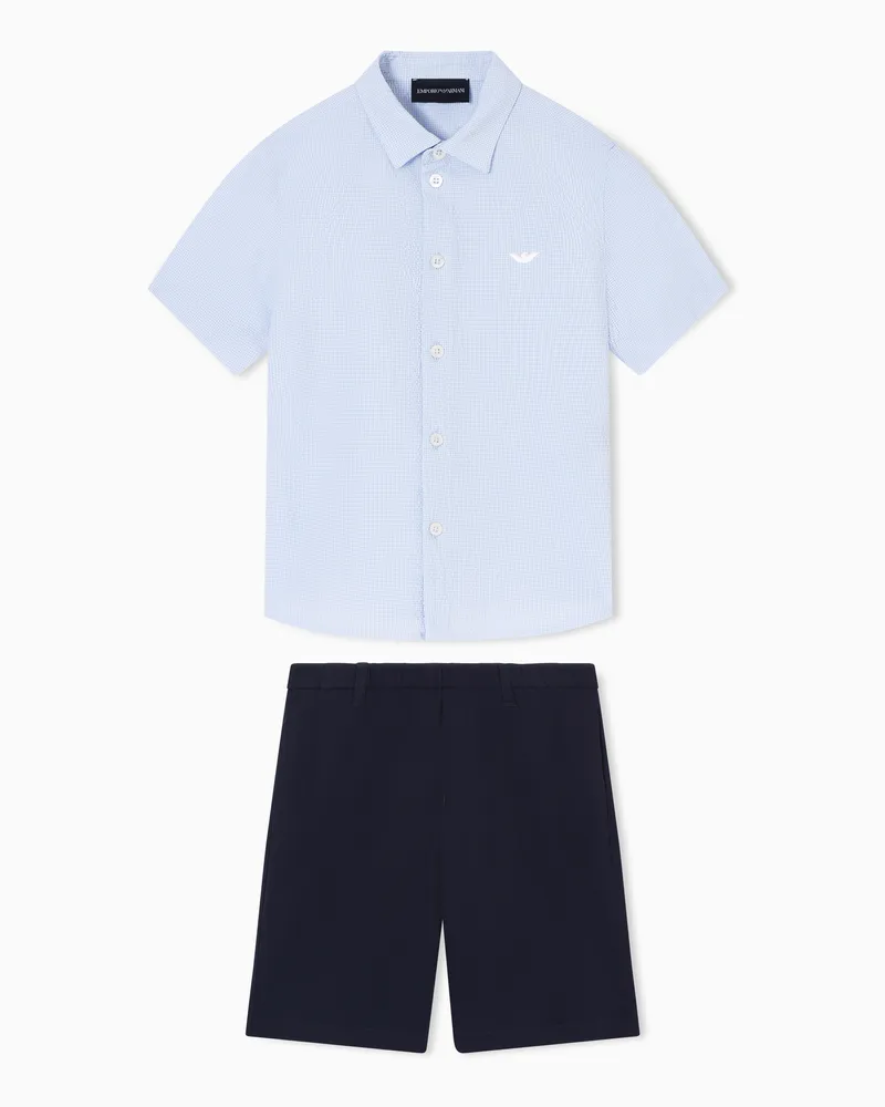 Emporio Armani Completo camicia e bermuda in seersucker Azzurro