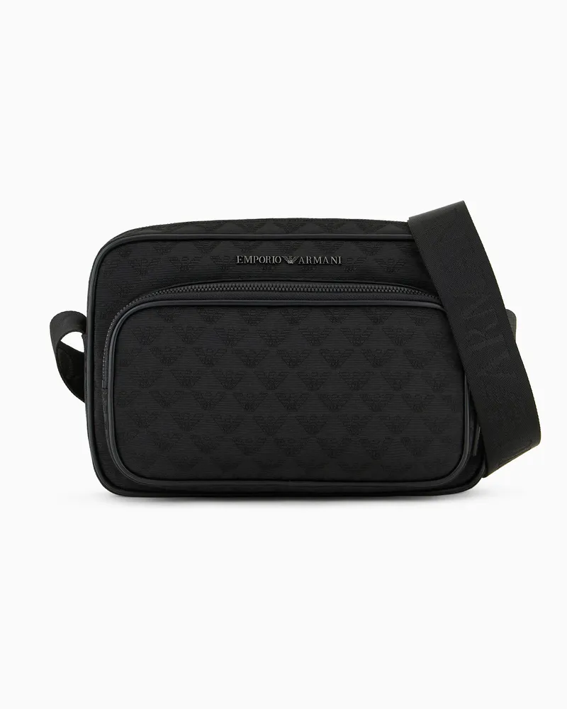 Emporio Armani Borsa a tracolla in nylon jacquard eagle all over Nero
