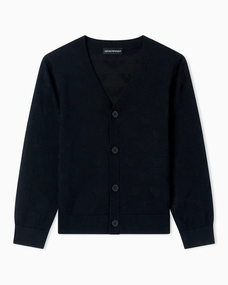 Emporio Armani Cardigan con aquile jacquard all over ASV Blu