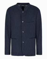 Emporio Armani OFFICIAL STORE Giacca Collo Guru In Jersey Misto Viscosa Motivo Gessato Blu