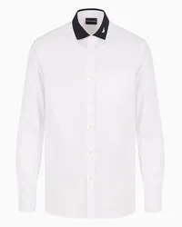 Emporio Armani OFFICIAL STORE Camicia In Satin Con Collo A Costine A Contrasto Bianco