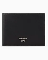 Emporio Armani OFFICIAL STORE Portafoglio Coin Pocket In Pelle Rigenerata Saffiano Placchetta Aquila Asv Nero