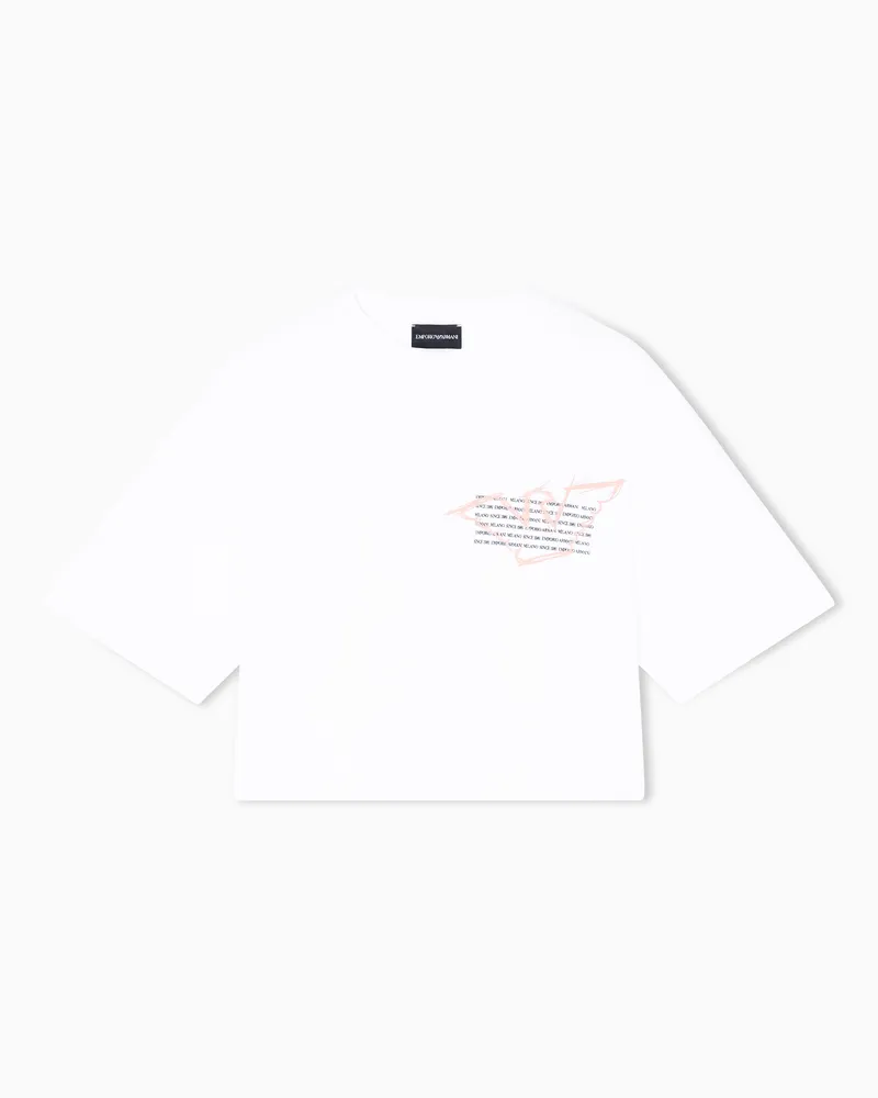 Emporio Armani T-shirt cropped in jersey con stampa aquila ASV Bianco