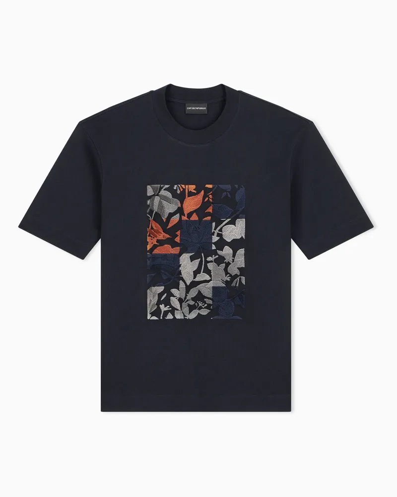 Emporio Armani T-shirt in jersey heavy con ricamo Capsule Hong Kong Blu