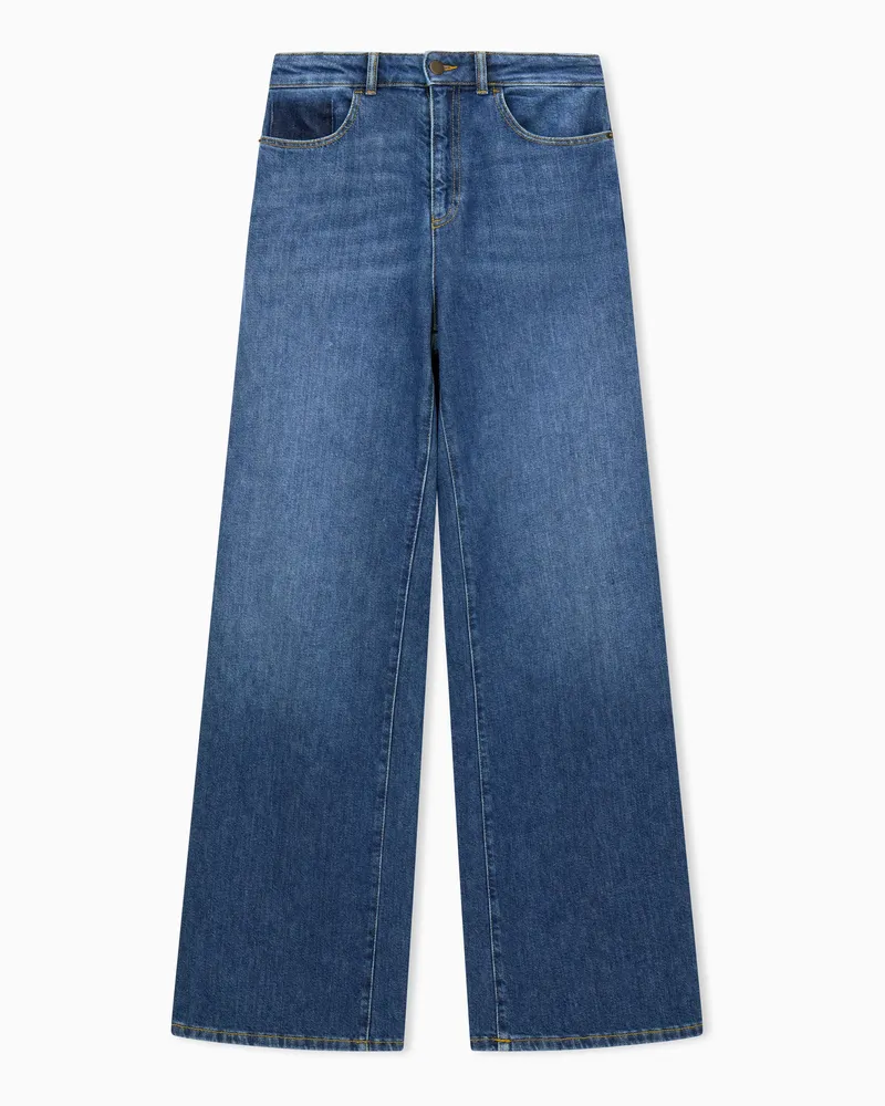 Emporio Armani Jeans 5 tasche in denim di cotone a gamba larga Blu