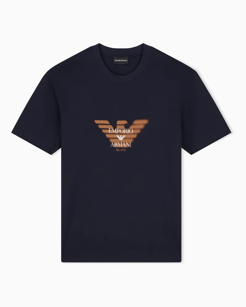 Emporio Armani T-shirt in jersey misto lyocell stampa logo aquila graffito Blu