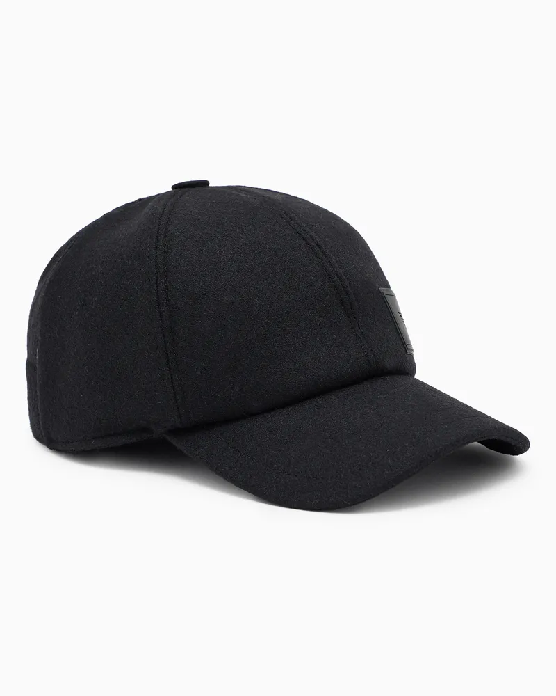 Emporio Armani Cappello da baseball in panno e maglia di lana Nero