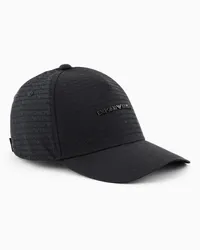 Emporio Armani OFFICIAL STORE Cappello Da Baseball In Nylon Jacquard Logo Lettering All Over Nero