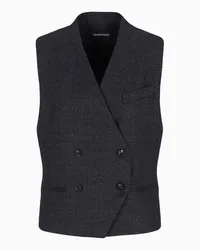 Emporio Armani OFFICIAL STORE Gilet Doppiopetto In Grisaglia Compatta Di Lana Mouliné Blu