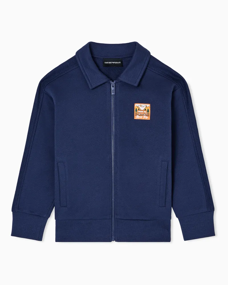 Emporio Armani Felpa con zip comfort fit in jersey interlock organico Manga Bear Crew ASV Blu