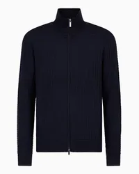 Emporio Armani OFFICIAL STORE Cardigan Full Zip In Misto Lyocell E Lana A Punto Trattenuto Blu