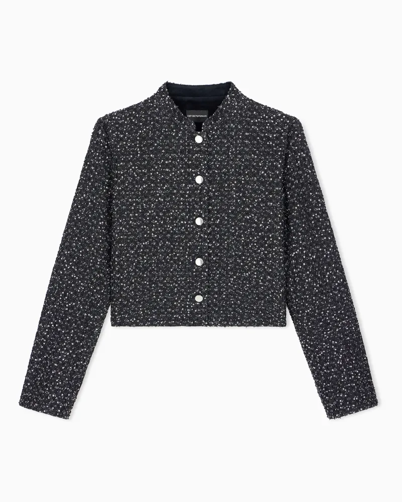 Emporio Armani Blazer in denim con paillettes e scollo rotondo Nero