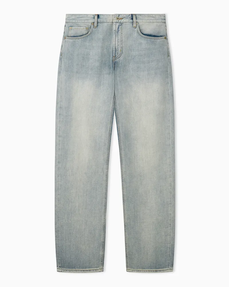Emporio Armani Jeans 5 tasche regular fit in denim di cotone e lino Blu