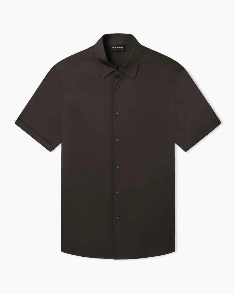 Emporio Armani Camicia maniche corte in cotone Pima stretch Marrone