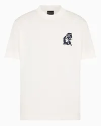 Emporio Armani OFFICIAL STORE T-shirt In Jersey Misto Lyocell Con Ricamo French Bulldog Asv Bianco