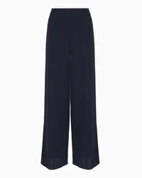 Emporio Armani OFFICIAL STORE Pantaloni Palazzo In Lana Crepe Lavata Blu