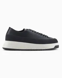 Emporio Armani OFFICIAL STORE Sneakers In Pelle E Suede Con Suola Zigrinata Blu