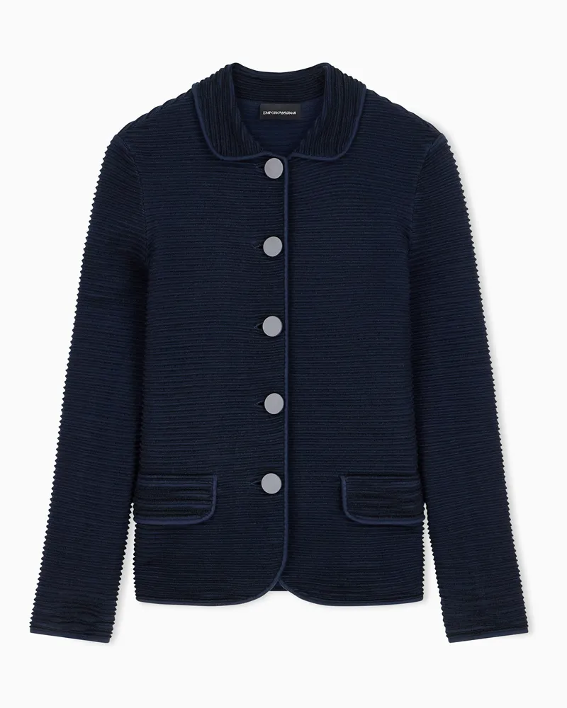 Emporio Armani Blazer slim in ottoman di viscosa a righe a contrasto Blu