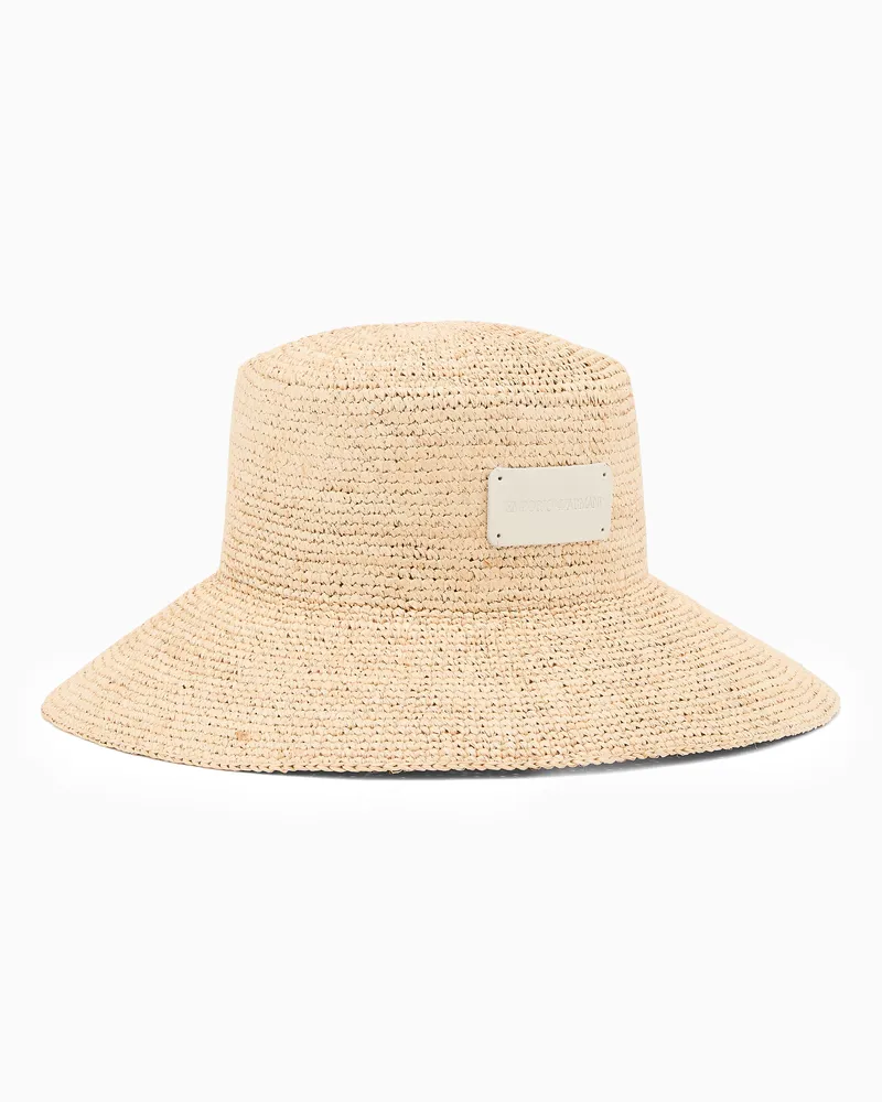 Emporio Armani Cappello pescatore in rafia intrecciata Bianco