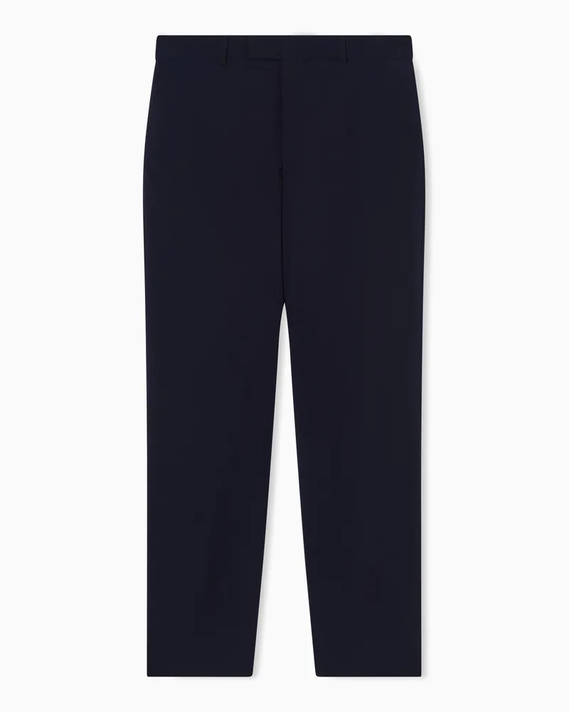 Emporio Armani Pantaloni in seersucker di lana vergine Blu