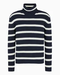 Emporio Armani OFFICIAL STORE Maglione Dolcevita In Misto Lana A Coste A Righe Blu